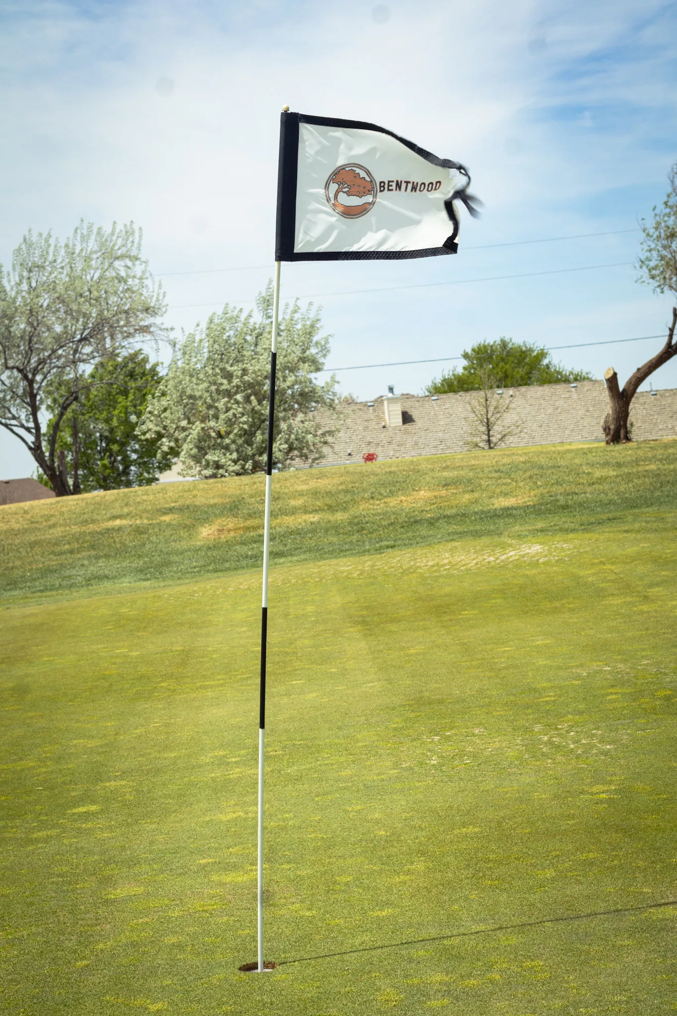 Branded Bentwood pin flag on the green