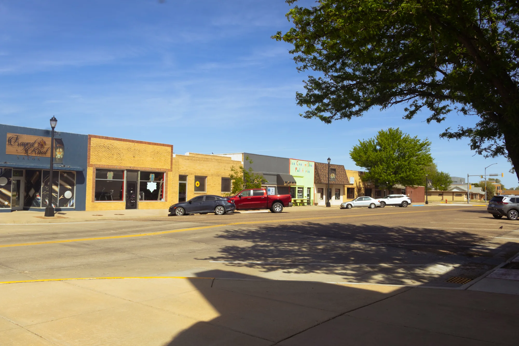 Main street looking through downtown Ulysses, Kansas