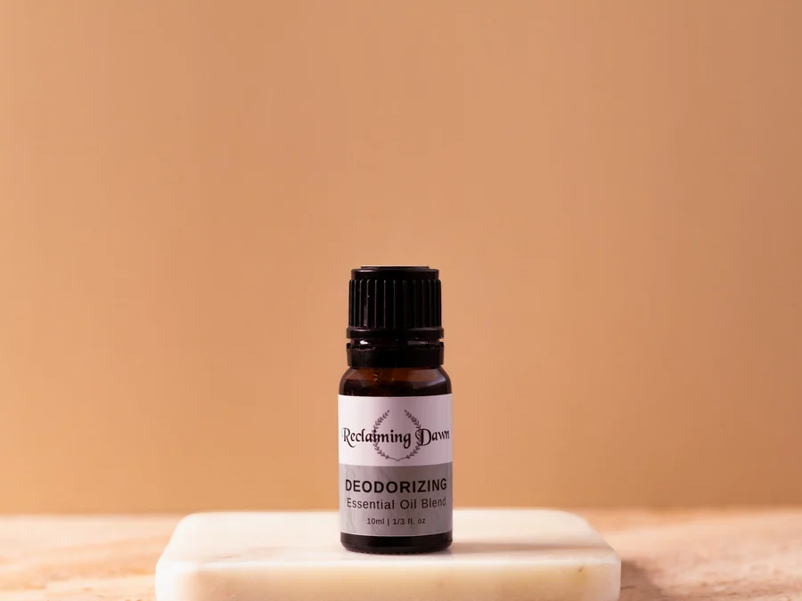 Reclaiming Dawn deodorizing essential oil blend bottle