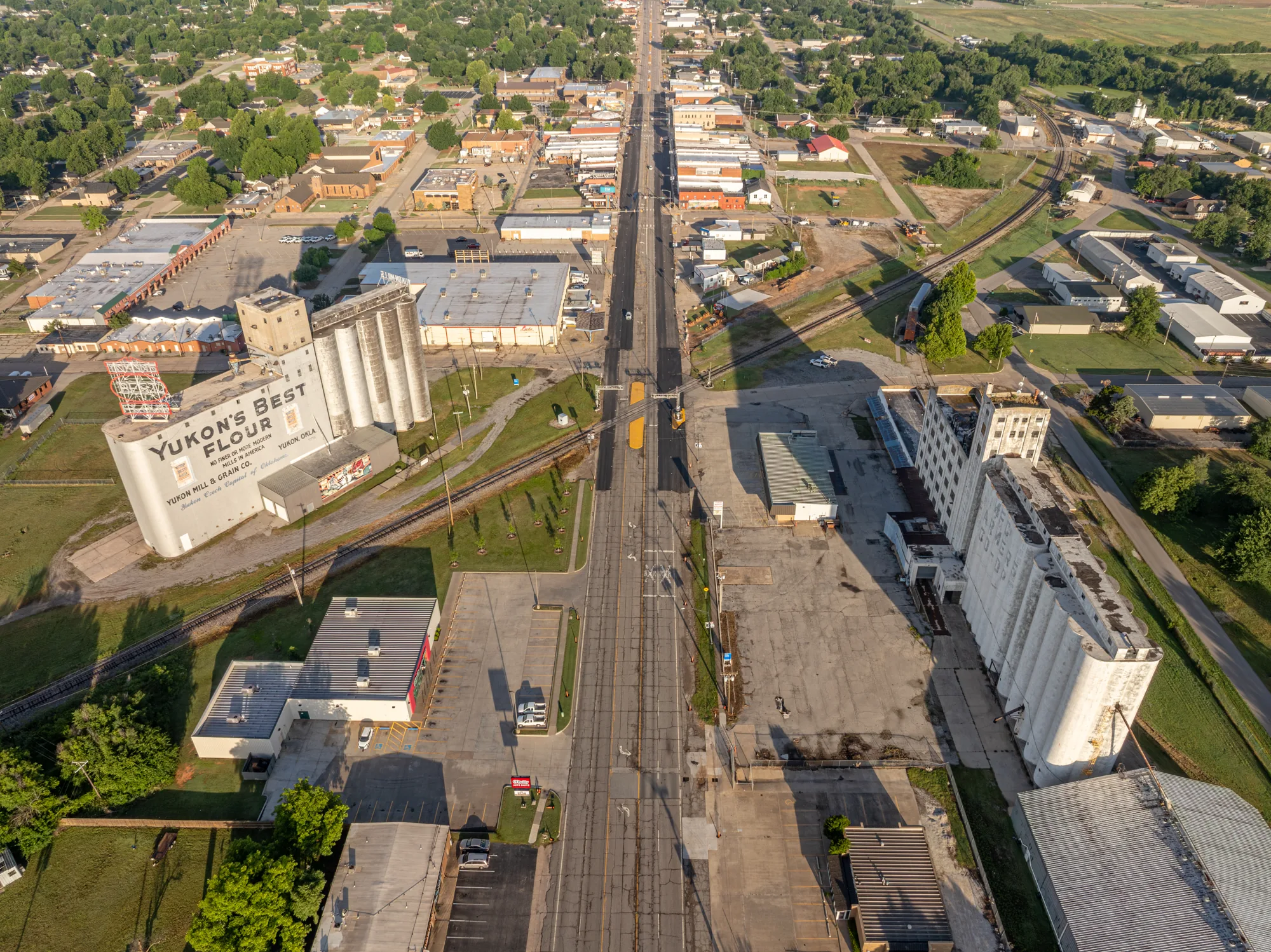 Aerial view of downtown Yukon, Oklahoma