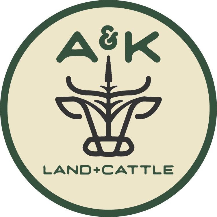 A&K Land + Cattle circular logo with a line-art bull head